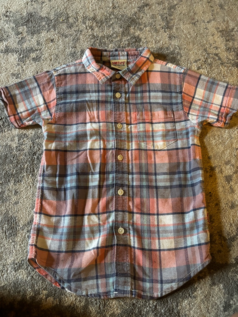 Smith Short-Sleeve Plaid Button-Down Shirt In Salmon And Blue